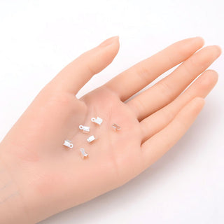 100pcs Fold Over Cord End Caps, Tube Crimp Ends, Sterling Silver Plated Brass, Size Selection: 7.3mm/9mm