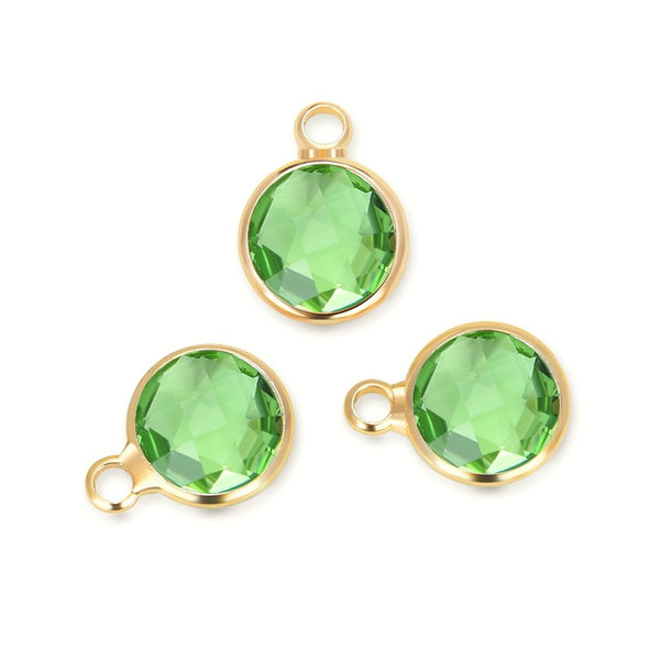 10pcs Grade A August Peridot Green Birthstone Charm Drops, 18K Yellow Gold Plated Brass, 6mm Small, CCP2-G8
