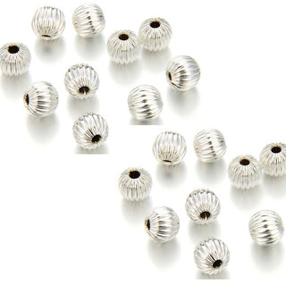 100pcs Tarnish Resistant Small Tiny Corrugated Melon Round Beads, Sterling Silver Plated Brass, 4mm, Hole ID 1mm, BF109-4