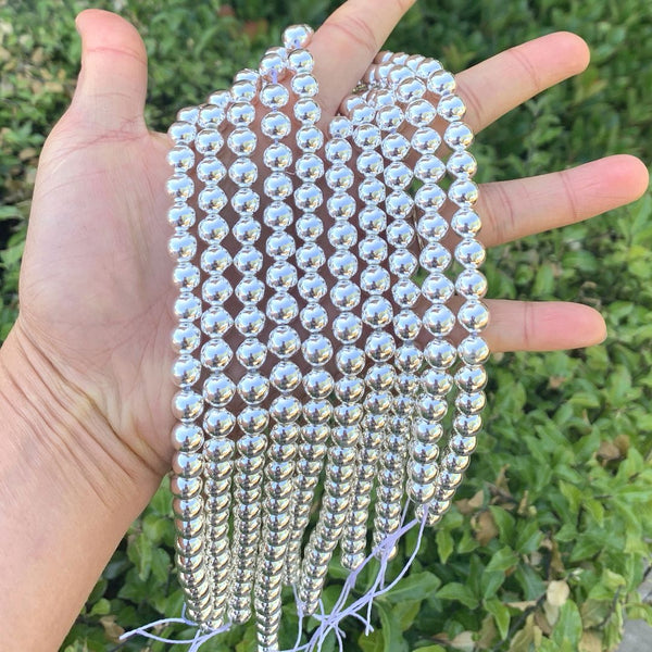 Grade A Natural Hematite Gemstone Round Beads, Silver Plated, 15 Inch/1 Strand, Size Selections: 6mm/8mm/10mm