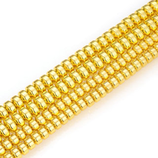 Grade A Natural Hematite Gemstone Rondelle Beads, Gold Plated, 1 Strand/15 Inch, 6x4mm, Hole ID 1mm, GFC8-3