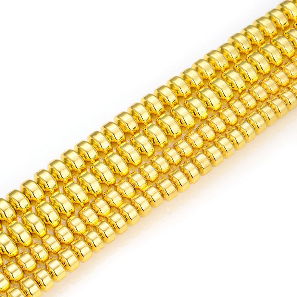 Grade A Natural Hematite Gemstone Rondelle Beads, Gold Plated, 1 Strand/15 Inch, 6x4mm, Hole ID 1mm, GFC8-3