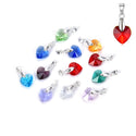 1 Set/12pcs Mixed Dangle Birthstone Charm Drops, 10mm Heart Crystal Beads, Sterling Silver Plated Bail, BL15