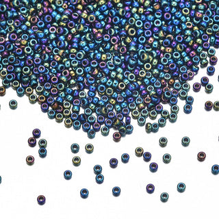 25g Miyuki Rocaille 15/0 Round Seed Beads Opaque Rainbow Black RR-455