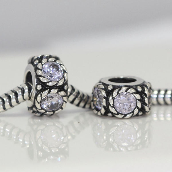 1pc Real 925 Sterling Silver June Birthstone Flower Round Charm Bead, Cubic Zirconia CZ Gemstone, Compatible with Pandora all Other Charm Bracelets, EC1-N6