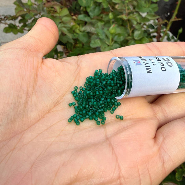 7.5g Miyuki Delica 11/0 Seed Beads, Translucent Matte Emerald Green DB776