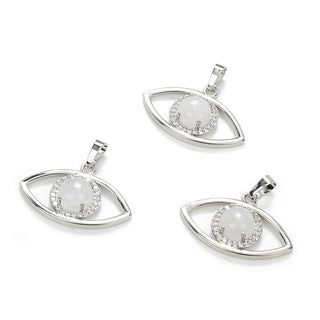 2pcs Natural White Quartz Clear Crystal Gemstone Pendants, 33x18mm Evil Eye Stone Drops, G2P-L6