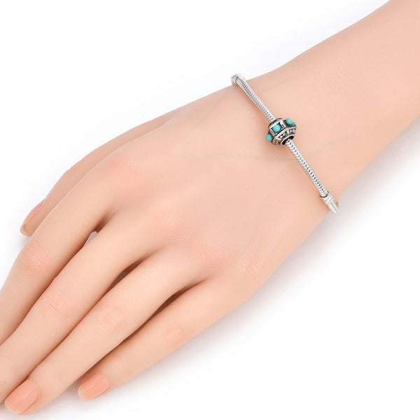 1pc Real 925 Sterling Silver Lantern Blue Turquoise Gem Stone Bead Charm, Compatible with Pandora All Other Charm Bracelet, EC24-B4