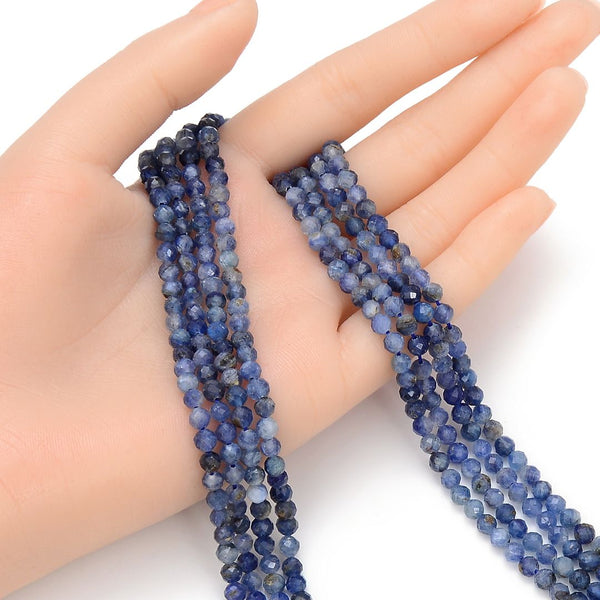 Natural Blue Kyanite Gemstone Tiny Small Faceted Round Beads, 4mm, Hole ID 0.6mm, 15 Inch/1 Strand, GK4-21