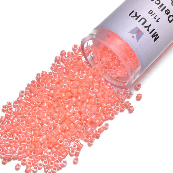 30g Miyuki Delica 11/0 Seed Beads, Translucent Luminous Flamingo DB2034