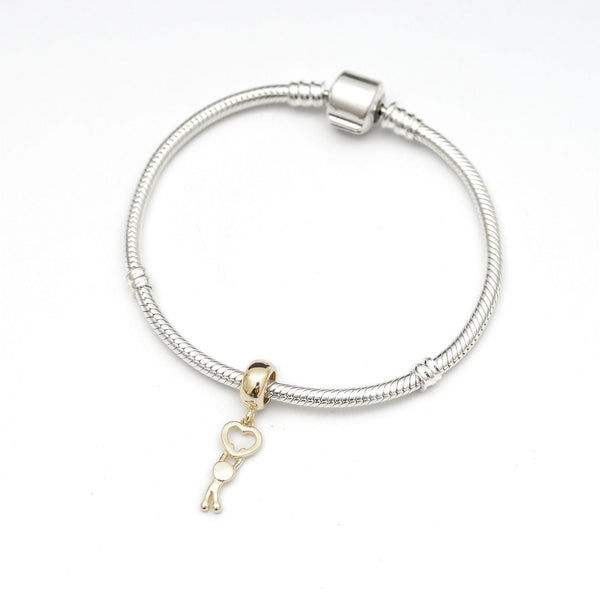 1pc Solid 925 Sterling Silver Hang In My Love Heart Dangle Bead Charm, Compatible with Pandora All Other Charm Bracelet, EC685