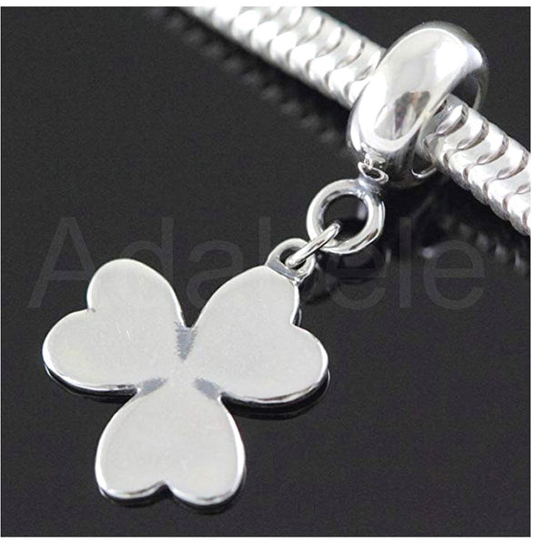 1pc Real 925 Sterling Silver Shamrock Clover Heart Petal Flower Bead Charm Pendant, Compatible with Pandora All Other Charm Pendant Bracelet, EC6-D2