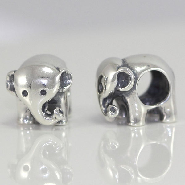 1pc Cute Solid 925 Sterling Silver Elephant Charm Good Luck Bead, Compatible with Pandora All Other Charm Bracelets, EC2-G2
