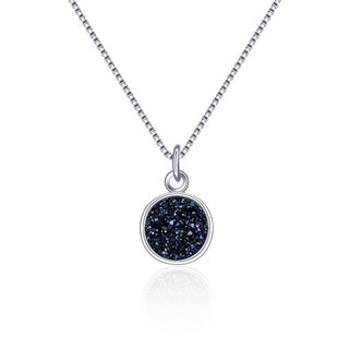 1pc Natural Druzy Crystal Pendant Necklace, Hematite Black Round Disc Small Tiny Gemstone Pendant, 18 inch Stainless Steel Surgical Chain, GGP21-4
