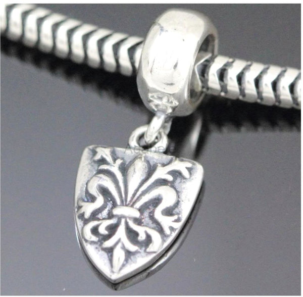 1pc Solid 925 Sterling Silver Sacred Fleur De Lis Bead Charm, Compatible with Pandora All Other Charm Bracelet, EC605