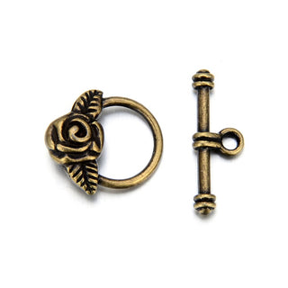 Adabele 20 Sets Rose Flower Toggle Clasp, T-Bar Jewelry Closure, 19mm (0.75 Inch), Tarnish Resistant Antique Bronze, MC-AF61