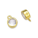 2pcs 925 Sterling Silver 6mm April Birthstone Charm Drop Pendants, Real 18K Yellow Gold Plated, Clear Cubic Zirconia Gemstone, SXP7-4