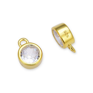 2pcs 925 Sterling Silver 4mm Tiny April Birthstone Charm Drop Pendants, Real 18K Yellow Gold Plated, Clear Cubic Zirconia Gemstone, SXP3-4