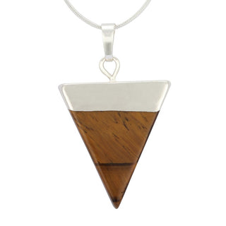 1pc Natural Brown Yellow Tiger Eye Triangle Gemstone Pendant Necklace, 18 Inch Surgical Stainless Steel Chain, GGP-A8