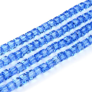 100pcs Creative Club Faceted Cube Crystal Glass Beads, Light Sapphire, 8mm, Hole ID 1mm, CCC814