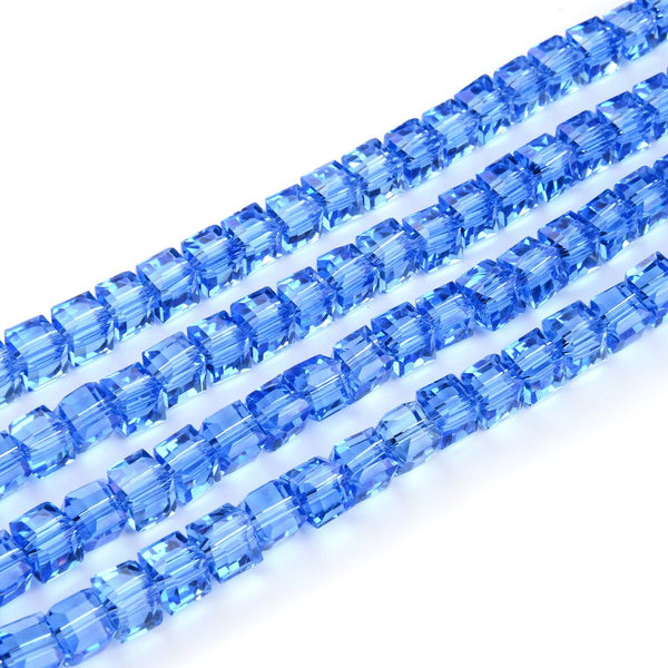 100pcs Creative Club Faceted Cube Crystal Glass Beads, Light Sapphire, 8mm, Hole ID 1mm, CCC814