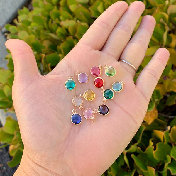 1 Set/12pcs Grade A Mixed Dangle Birthstone Charm Drops, 18K Yellow Gold Plated Brass, Size Selections: 6mm/8mm/10mm