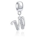 1pc 925 Sterling Silver Letter W, Alphabet Charm Pendant Drop, 18mm Long, Hole ID 4.5mm, EC3-A23