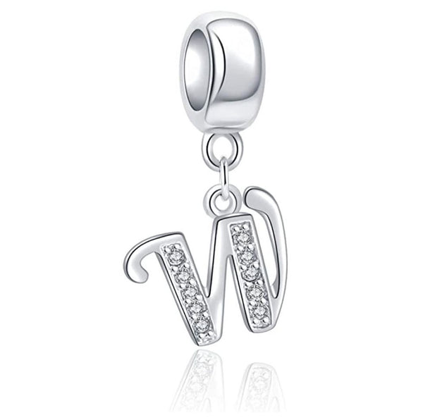 1pc 925 Sterling Silver Letter W, Alphabet Charm Pendant Drop, 18mm Long, Hole ID 4.5mm, EC3-A23
