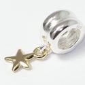 1pc Solid 925 Sterling Silver Cute Gold Star Bead Charm, Compatible with Pandora All Other Charm Bracelet, EC645