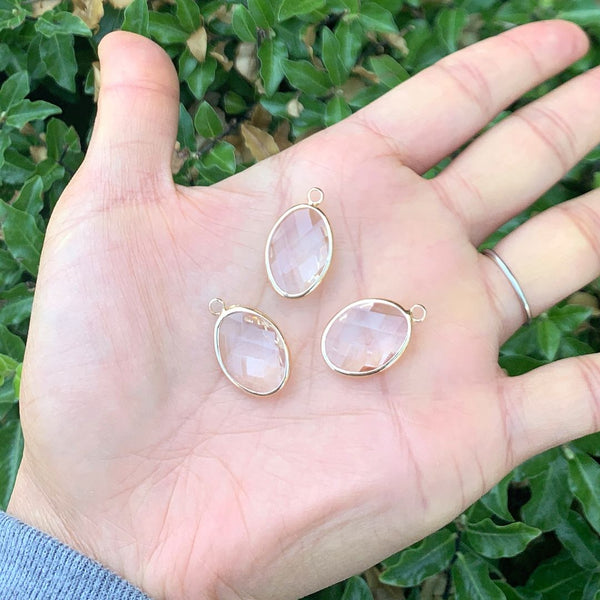 10pcs Grade A April Diamond Clear Oval Birthstone Charm Drops, 18K Yellow Gold Plated Brass, 18x13mm, CCP6-G4