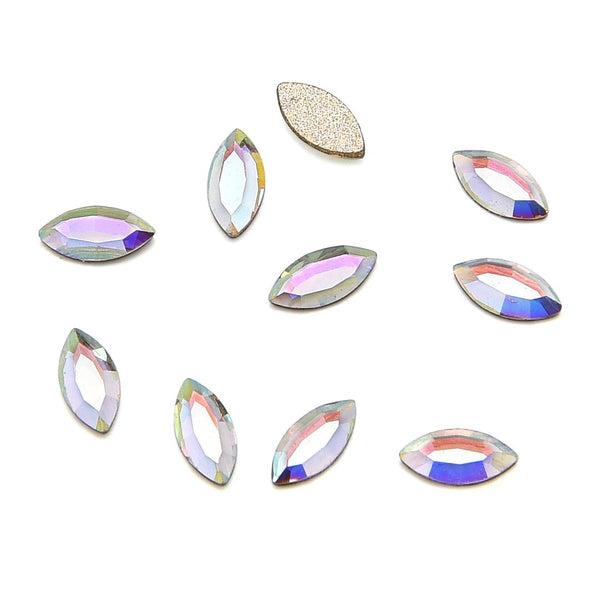 25pcs Genuine Preciosa Maxima Faceted Navette Flat Back Crystal Rhinestone, Foil Back, Crystal AB, 4x2mm Small Tiny, Prm-N42