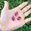 10pcs Grade A July Ruby Red Oval Birthstone Charm Drops, 18K Yellow Gold Plated Brass, 18x13mm, CCP6-G7