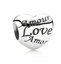Solid 925 Sterling Silver Love Language Heart Bead Charm