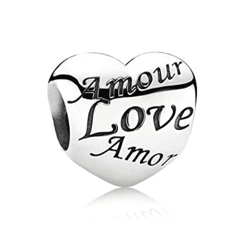 Solid 925 Sterling Silver Love Language Heart Bead Charm