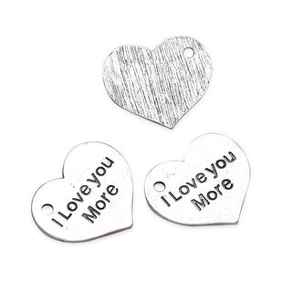 20pcs I Love You More Heart Charms, 25.5mm Large One Sided Heart Drop Pendants, Antique Silver, MC-D31