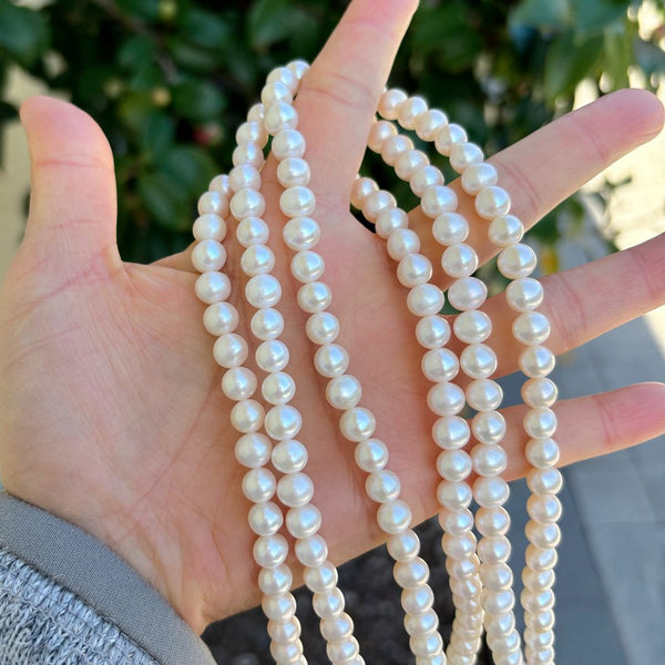 14 Inch Natural AAAA+ Grade High Luster Round Pearl Beads, White Cultured Freshwater Pearls, 7-8mm, Hole ID 0.8mm, FPX-78