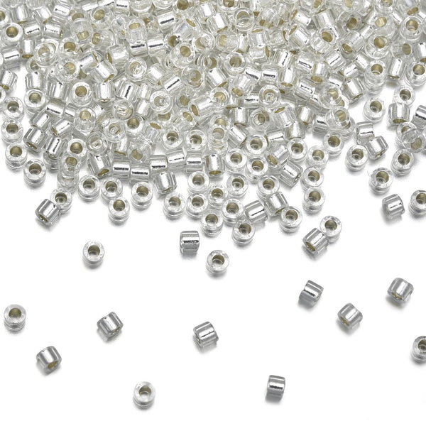 7.5g Miyuki Delica 11/0 Seed Beads, Silver Lined Crystal Clear DB41