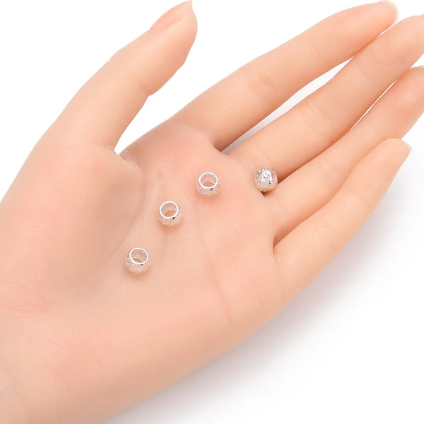 5pcs 925 Sterling Silver Large Hole Double-S Pattern Round Beads, 8mm, Hole ID 5mm, SS60