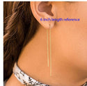 1 Pair Real 18K Yellow Gold Plated 925 Sterling Silver Threader Earrings, Pull Through Dangle Cable Chain with Bar Pin Drop, Length Selections: 2/3/4/5/6 Inch