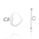 1 Set 925 Sterling Silver Heart Shaped Toggle Clasp, T-Bar Jewelry Closure, 16mm, SS26-BB