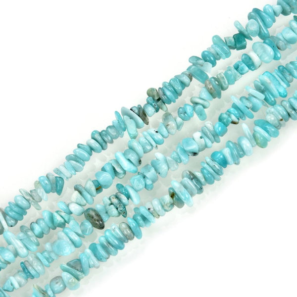 Natural Blue Amazonite Gemstones Chip Beads, Free Form, 5mm-8mm, Hole ID 1mm, 1 Strand/31 Inch, GZ1-30