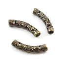 10pcs Large Hole Filigree Flower Tube Beads, Antique Bronze Plated Brass, 28mm, Hole ID 4mm, CF161-B