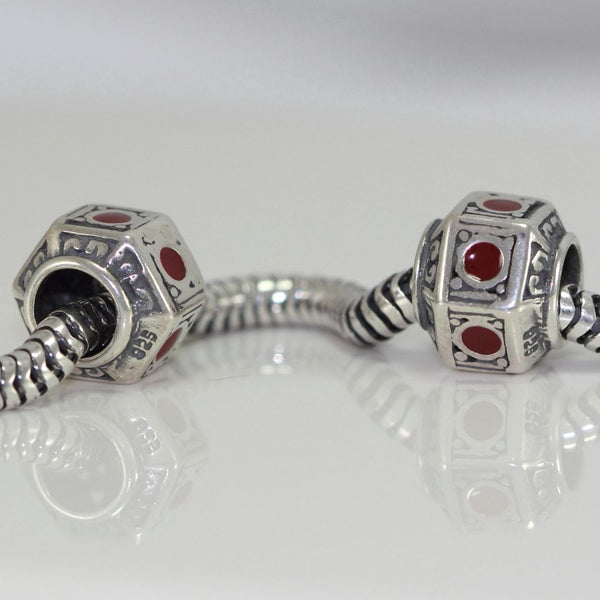 1pc Solid 925 Steling Silver Lantern Charm Lucky Red Stone Bead Charm, Compatible with Pandora All Other Charm Bracelet, EC180
