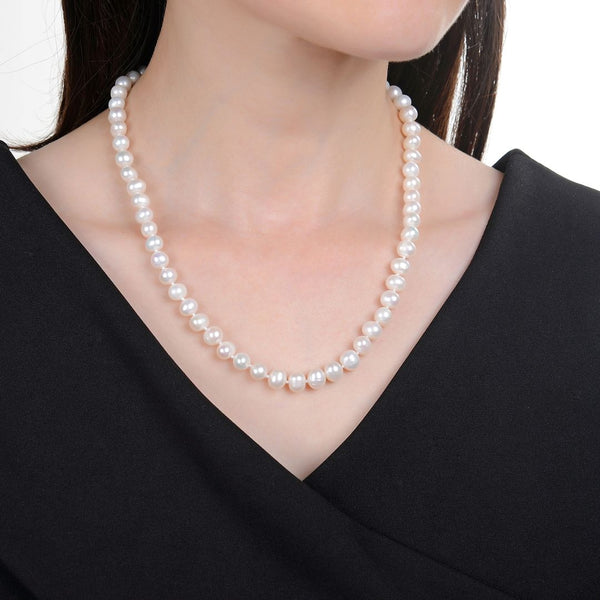 Natural Grade A+ Potato Round White Cultured Freshwater Pearl Necklace, 7-8mm Pearl Strand, Length Selections: 16 inch/18 Inch