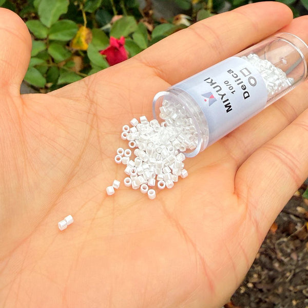 7.5g Miyuki Delica 10/0 Tube Seed Beads, Opaque Luster White Pearl DBM201