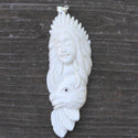 1pc Beautiful Buffalo Princess Hand Carved White Buffalo Bone Drop Pendant, Symbol of Strength Prosperity Pendant, with Sterling Silver Bail, 2.8 Inch, BP-78