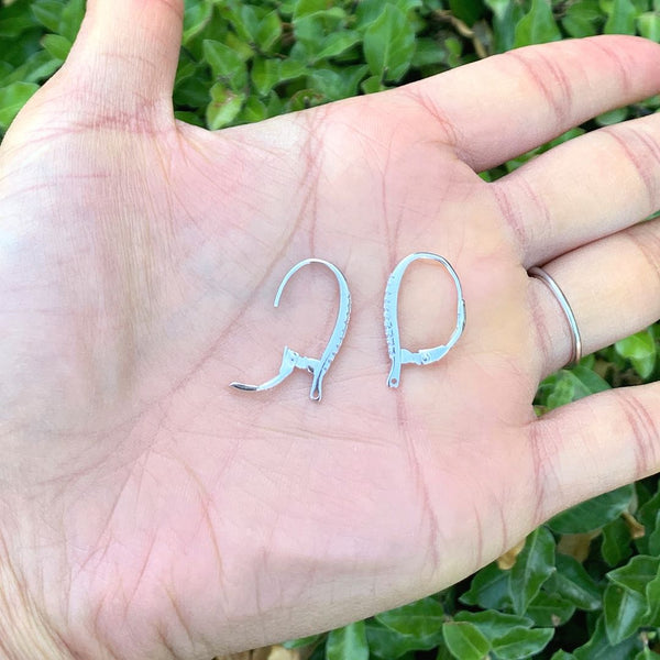 2 Pairs 925 Sterling Silver Fancy Leverback Earring Hooks, 10 Cubic Zirconia CZ, Tarnish Resistant Rhodium Plated, 21.5mm, SS10-3