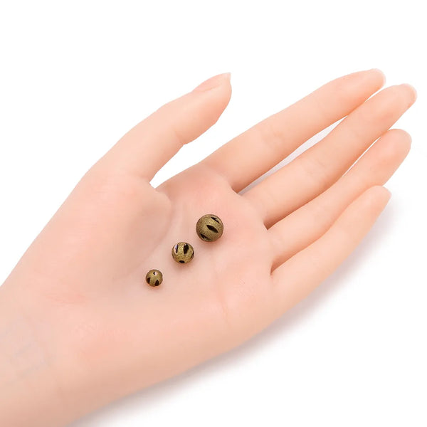 100pcs Filigree Stardust Round Beads, Antique Bronze Plated Brass, Tarnish Resistant, Size Selections: 6mm/8mm/10mm