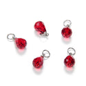 5pcs January Birthstone Charm Drops, 10mm Red Austrian Teardrop Crystal Beads, Sterling Silver Plated Open Jump Rings, BR6-1