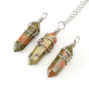 1pc Natural Unakite Jasper Gemstone Pendant Necklace, 18 Inch Surgical Stainless Steel Chain, GGP-E7
